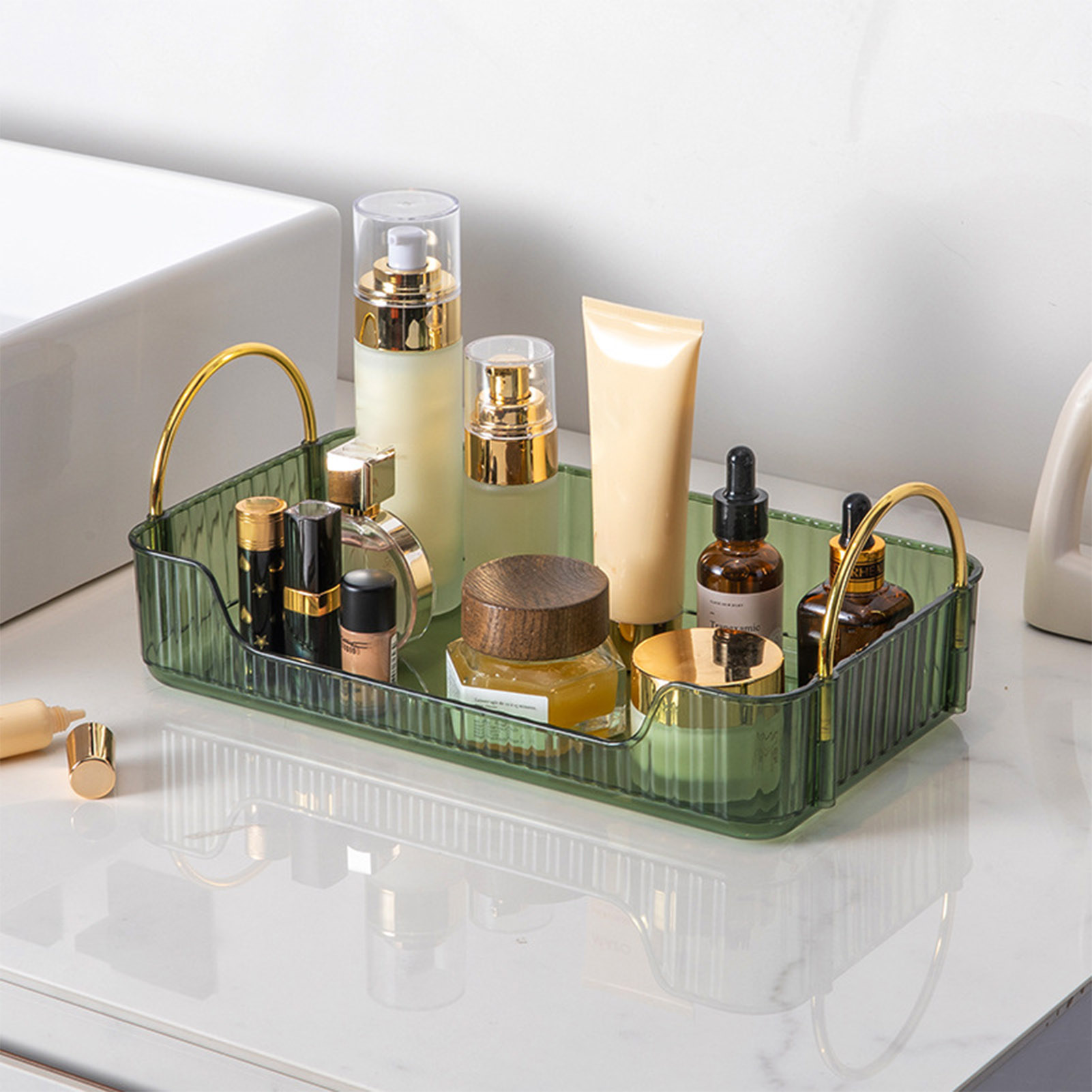Home Bathroom Organizer - ชั้นวางของในห้องน้ำ อะคริลิคหรูหรา สำหรับเก็บเครื่องประดับ เครื่องสำอาง ผลิตภัณฑ์ดูแลผิว อุปกรณ์จัดแต่งทรงผม
