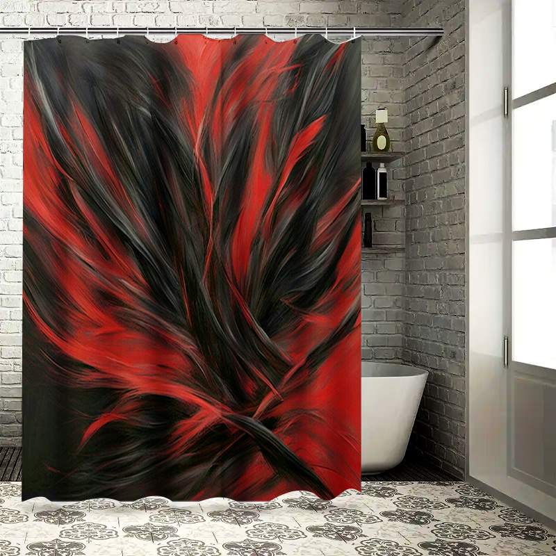 Home Bathroom Decor Ideas - สีแดงและสีดําบทคัดย่อพิมพ์ผ้าม่านสําหรับตกแต่งห้องน้ําผ้ากันน้ํา DIY Home Improvement โครงการไอเดีย (