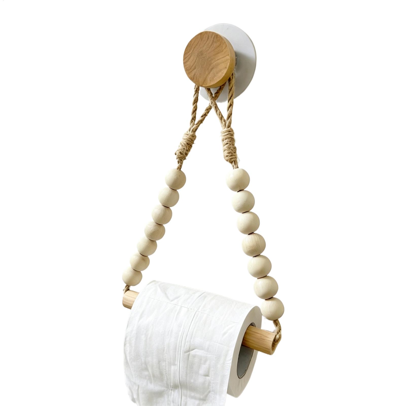 Home Bathroom Paper Towel Holder - ที่ใส่กระดาษชำระแบบติดผนัง พร้อมที่วางลูกปัดไม้ ชั้นวางกระดาษทิชชู่แบบม้วน ที่จัดระเบียบห้องน้ำ สำหรับตู้เก็บของในห้องน้ำ