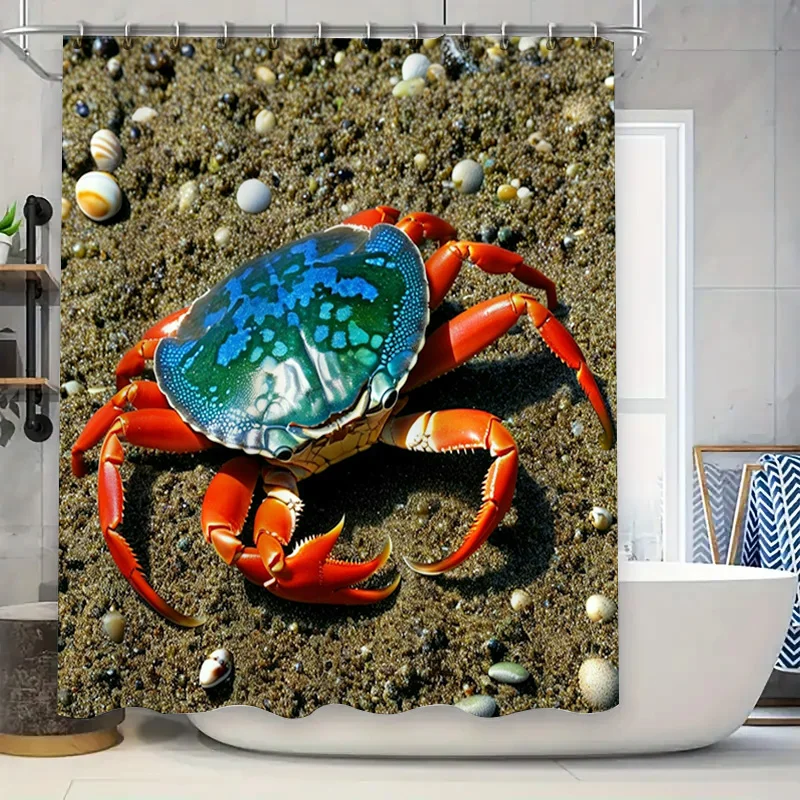 Home Bathroom Decor Ideas - 3D พิมพ์ผ้าม่าน Blue Crab Design สําหรับตกแต่งห้องน้ําผ้ากันน้ําติดตั้งง่าย