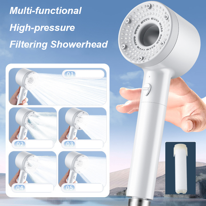 Home Bathroom Upgrades - อัพเกรด 5 โหมดหัวฝักบัวฝักบัวอาบน้ําแรงดันสูงแบบพกพากรองสายฝนก๊อกน้ําห้องน้ํา Bath Home อุปกรณ์ห้องน้ํา