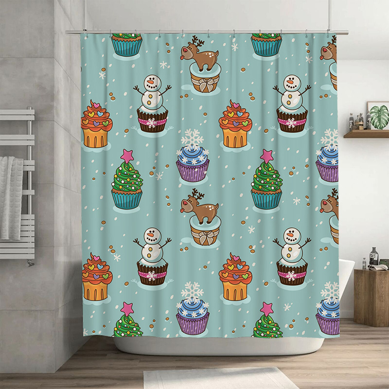 Home Bathroom Decor Ideas - ม่านกั้นอาบน้ำลายคริสต์มาสสุดน่ารัก ตกแต่งเทศกาลวันหยุด ม่านห้องน้ำแบบกันน้ำสองด้าน ของตกแต่งบ้านสำหรับเทศกาล ไอเดียของขวัญ M