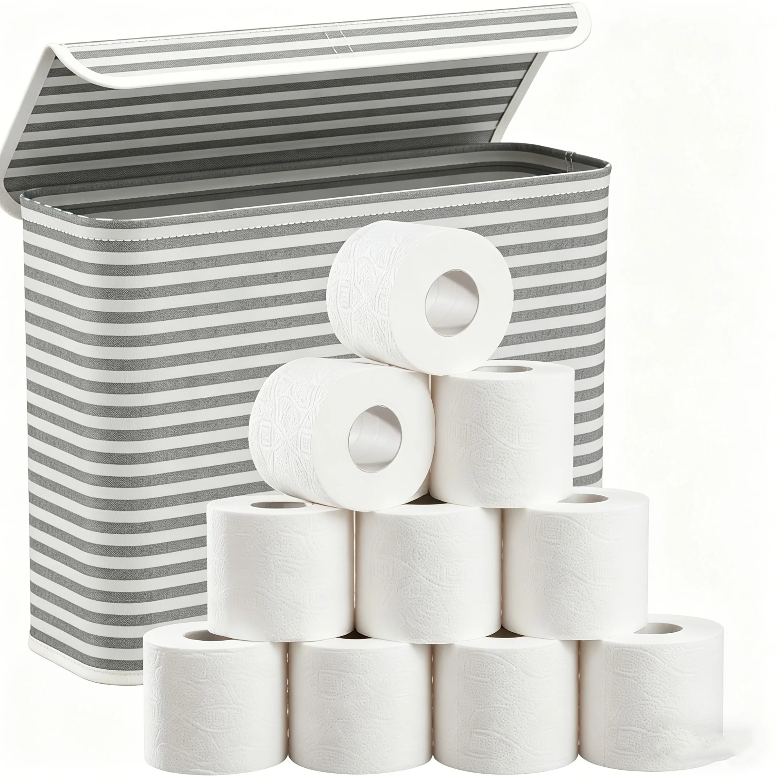 Home Bathroom Paper Towel Holder - ตะกร้าเก็บของในห้องน้ำ ที่ใส่กระดาษชำระ กล่องผ้าพับได้พร้อมฝาปิด ความจุขนาดใหญ่ สำหรับเก็บผ้าขนหนู อุปกรณ์อาบน้ำ
