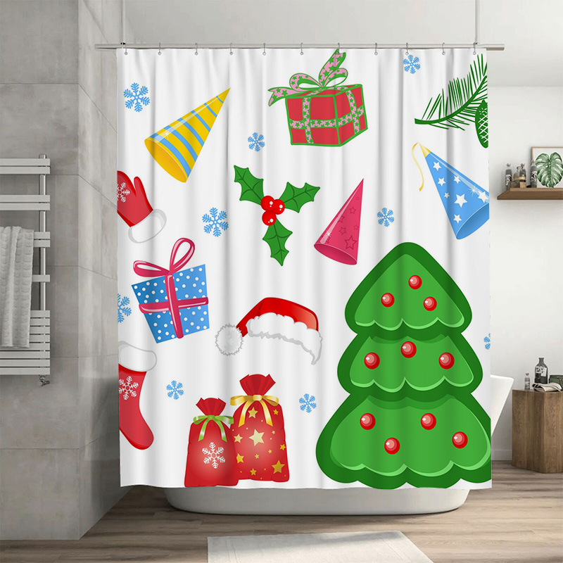Home Bathroom Decor Ideas - ม่านกั้นอาบน้ำลายกวางในป่าคริสต์มาส กันน้ำ ตกแต่งห้องน้ำสำหรับเทศกาล ฉากหลังเทศกาลคริสต์มาส ของตกแต่งบ้าน ไอเดียของขวัญ