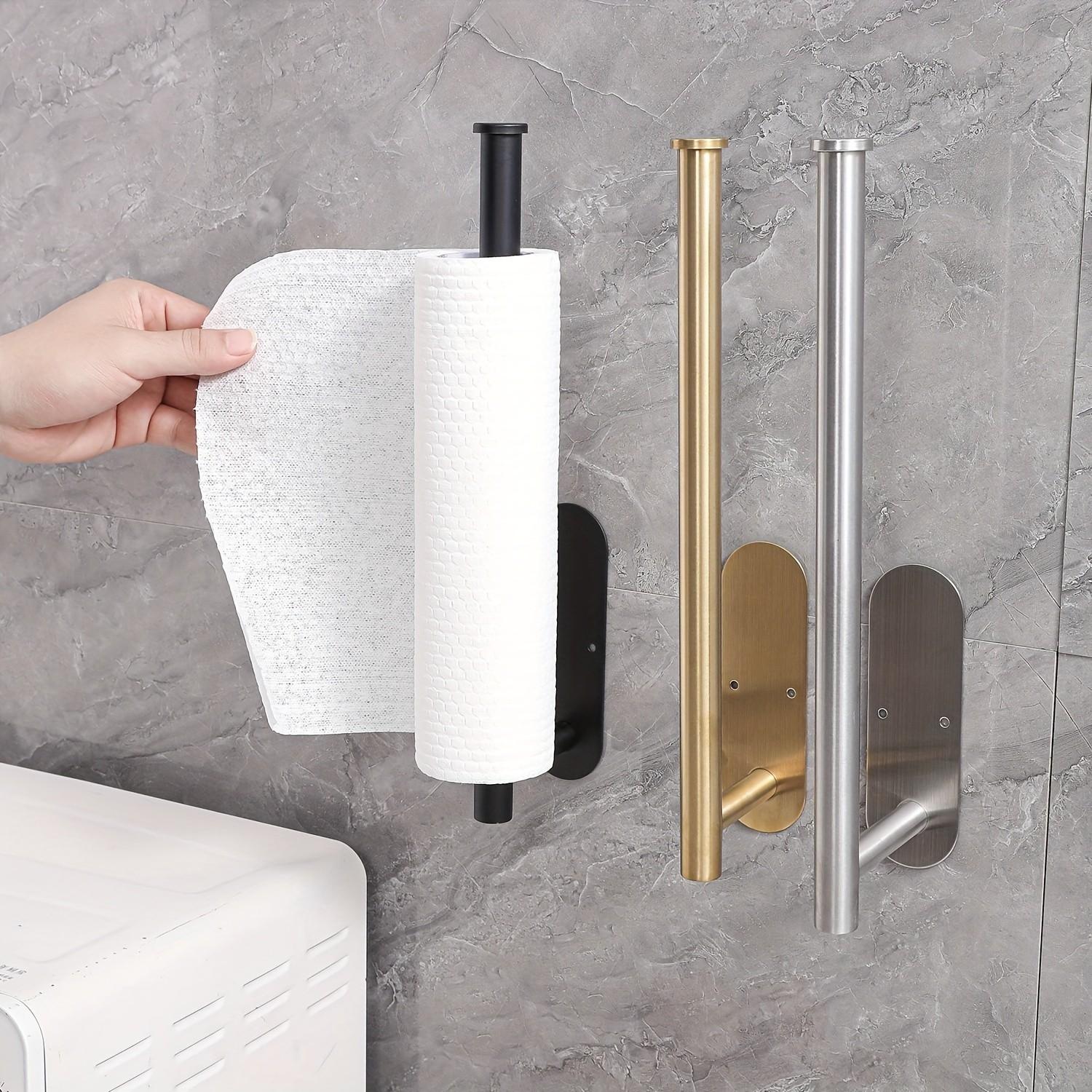 Home Bathroom Paper Towel Holder - ราวแขวนผ้าเช็ดตัวติดผนังสแตนเลสแบบมินิมอล ที่วางกระดาษเช็ดมือใต้ตู้ ประหยัดพื้นที่ ไม่ต้องเจาะ ติดตั้งง่ายด้วยกาวในตัว สำหรับห้องน้ำและห้องครัว