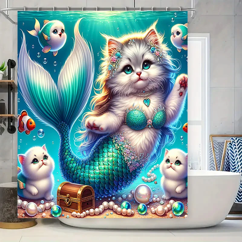 Home Bathroom Decor Ideas - ผ้าม่าน Mermaid Cat Fish TAIL ตกแต่งกันน้ําบ้านอุปกรณ์ห้องน้ํา