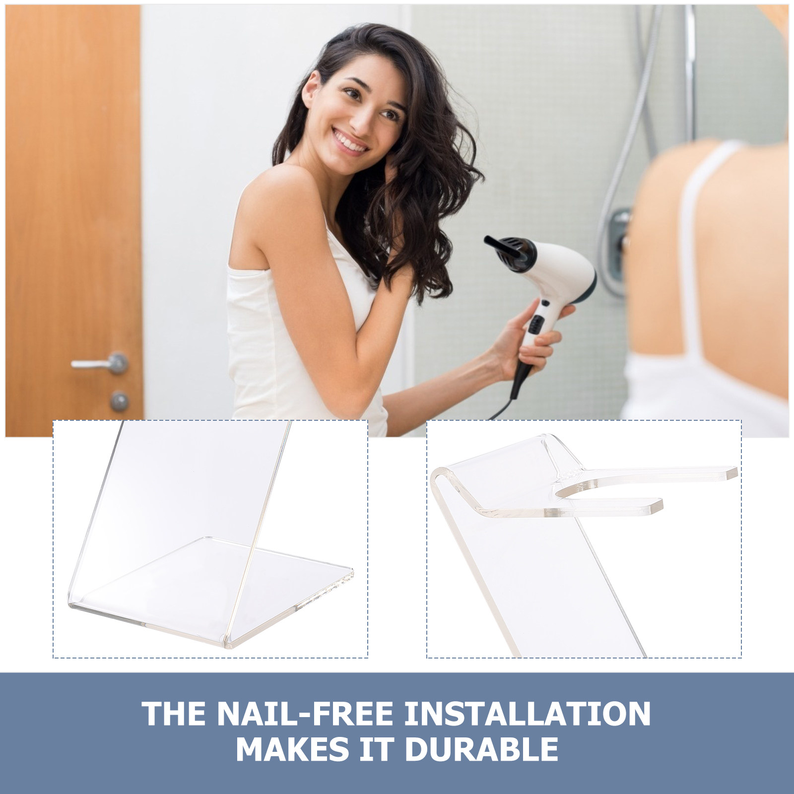 Home Bathroom Organizer - ชั้นวางไดร์เป่าผมแบบพรีเมียม ชั้นวางของในห้องน้ำแบบแข็งแรง สำหรับใช้ในร้านเสริมสวยและที่บ้าน ช่วยประหยัดพื้นที่ ที่เก็บไดร์เป่าผมแบบจัดระเบียบ