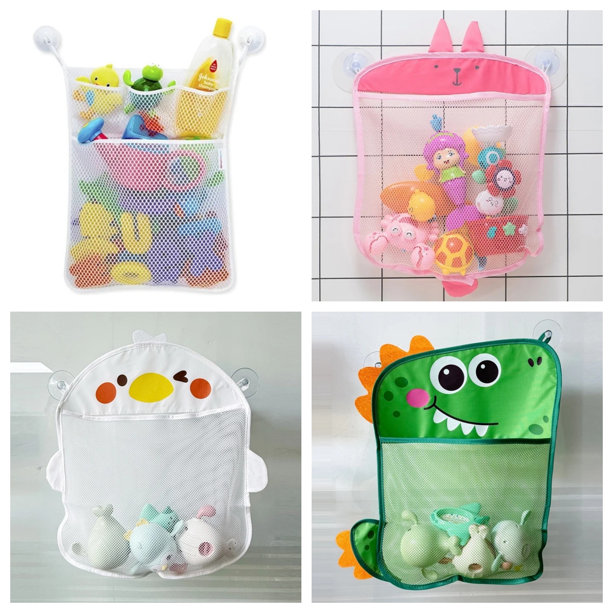 Home Bathroom Organizer - ถุงตาข่ายใส่ของเล่นในห้องน้ำเด็ก ลายการ์ตูนรูปสัตว์ ถุงตาข่ายเก็บของเล่นทราย พร้อมที่ดูดติดผนัง สำหรับเด็ก ตะกร้าใส่ของเล่นอาบน้ำเด็ก