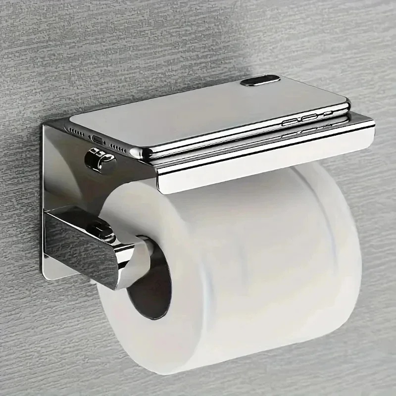 Home Bathroom Paper Towel Holder - ที่ใส่กระดาษชำระสแตนเลส ที่วางม้วนกระดาษชำระ ไม่ต้องเจาะติดผนัง ที่วางโทรศัพท์ในห้องน้ำ ที่วางกระดาษเช็ดมือในบ้าน
