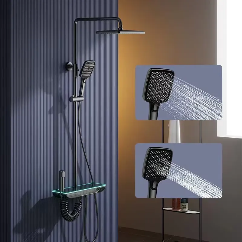 Home For Bathroom - ชุดฝักบัวดิจิตอลอัจฉริยะแบบเทอร์โมสตัท วัสดุทองเหลือง ดีไซน์ปุ่มเปียโน ก๊อกน้ำห้องน้ำแบบก้านโยกเดี่ยว ชุดอุปกรณ์ผสมน้ำฝักบัวแบบเรนชาวเวอร์ สำหรับโรงแรมและบ้าน