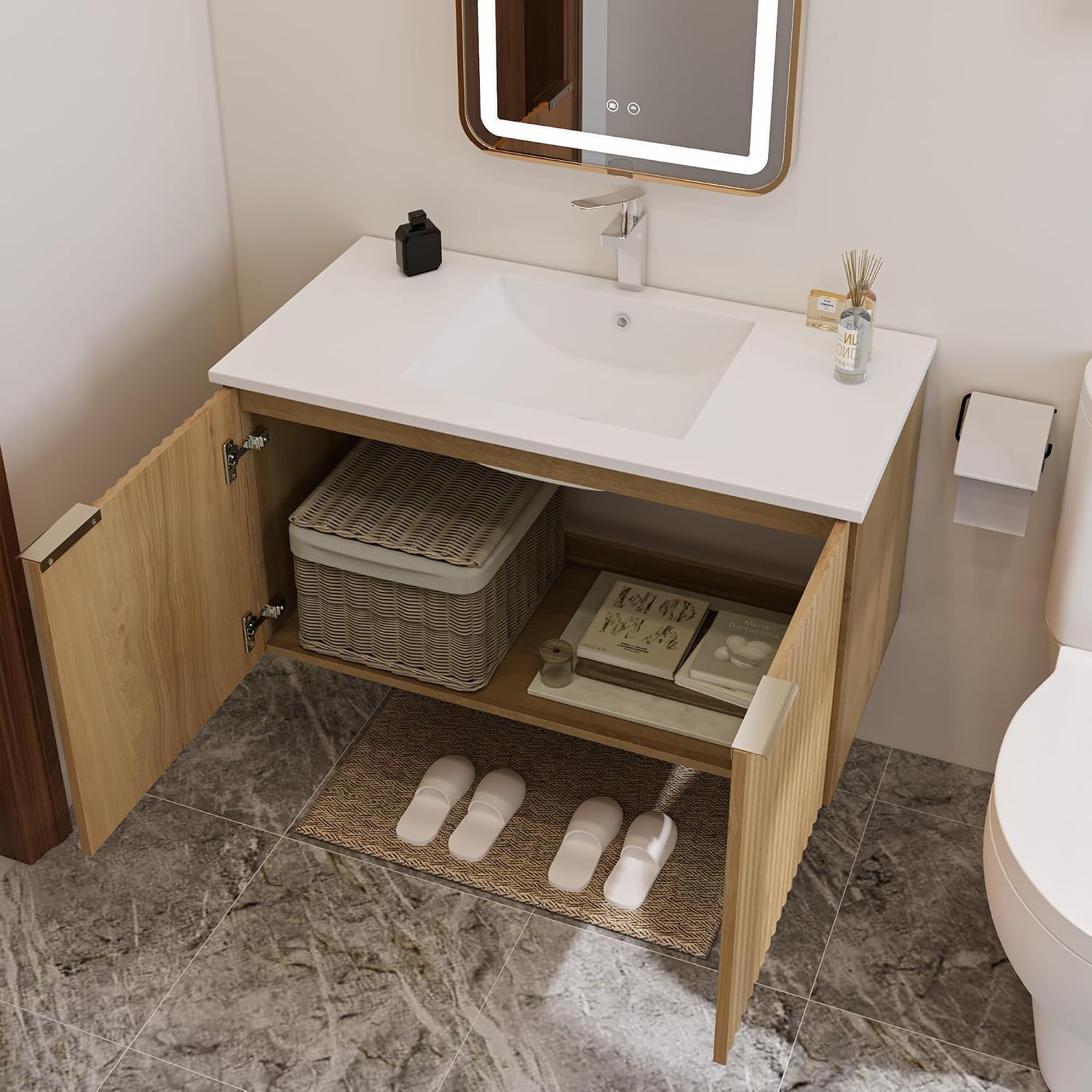 ตู้ห้องน้ำแบบลอยตัวทันสมัยพร้อ - Home Bathroom Organizer บทวิจารณ์และราคา