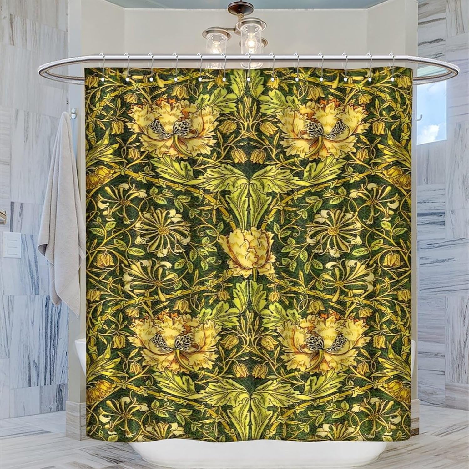 ม่านอาบน้ำกันน้ำลายพิมพ์ดอกไม้ - Home Bathroom Decor Ideas บทวิจารณ์และราคา
