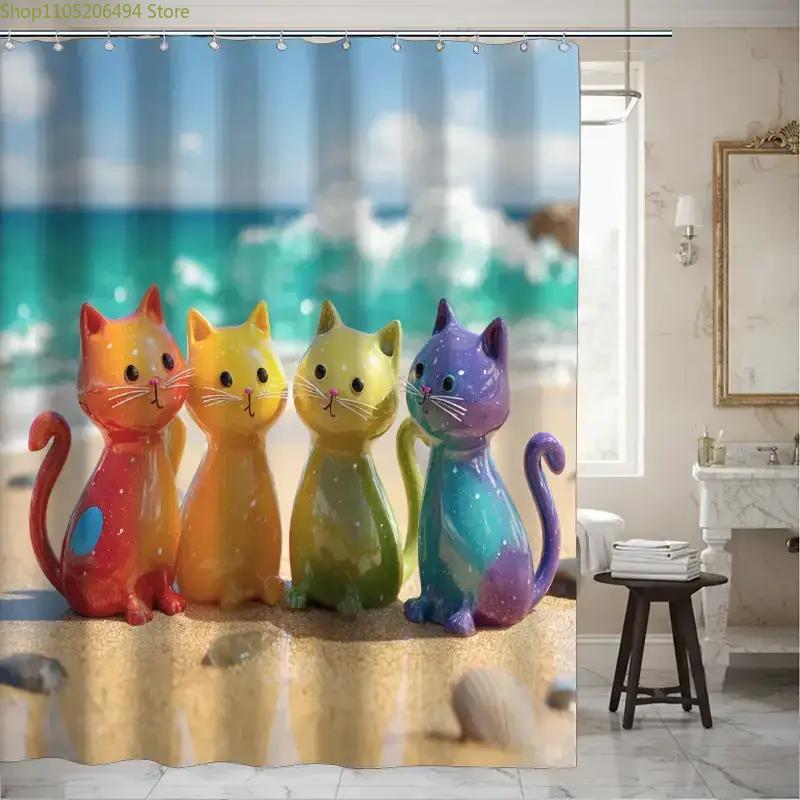 ม่านอาบน้ำลายแมวสีรุ้งหลากสีสั - Home Bathroom Decor Ideas บทวิจารณ์และราคา